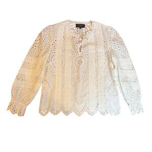 WYSE LONDON Women’s Maithe Broderie Eyelet Blouse Size 3 (US 8) White Cotton